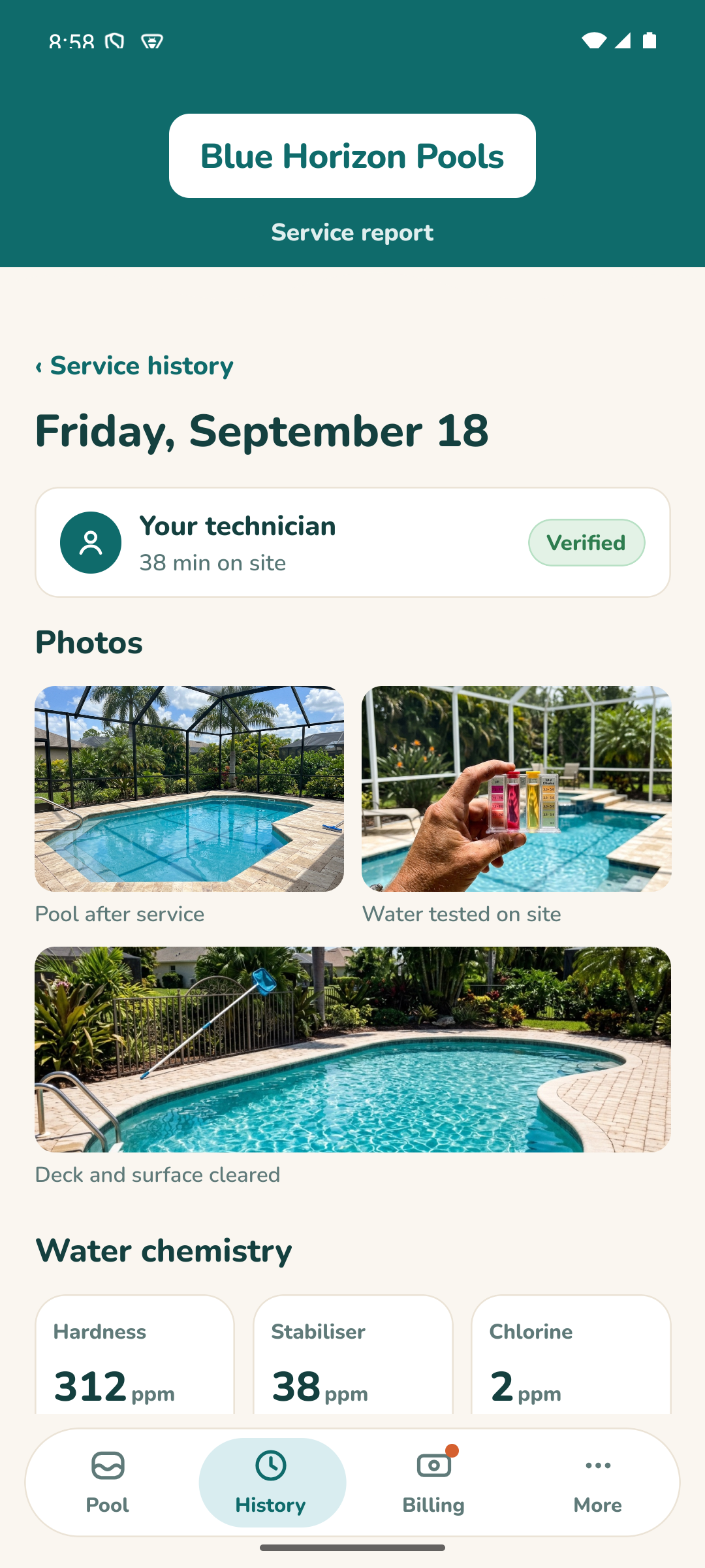 My Pool visit report