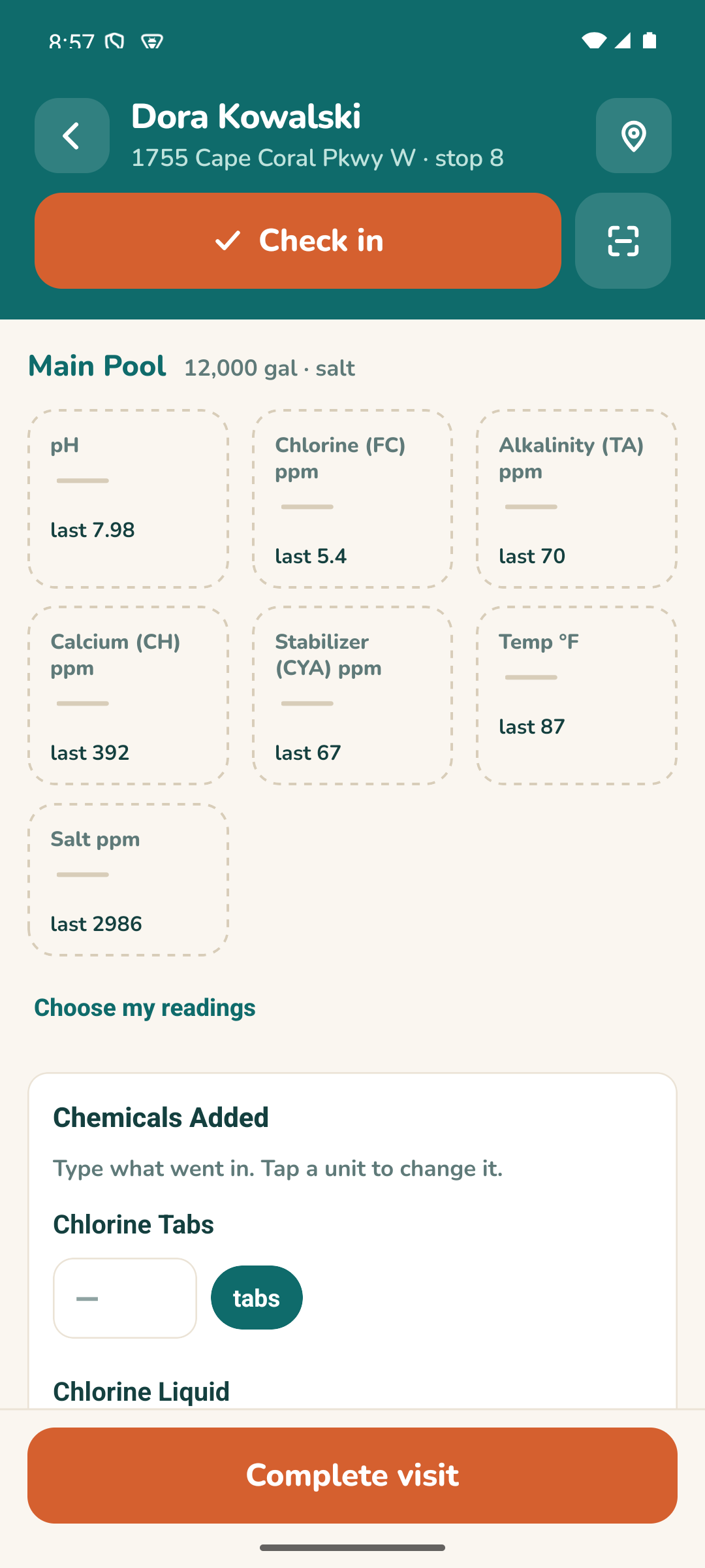 Technician check-in and water readings