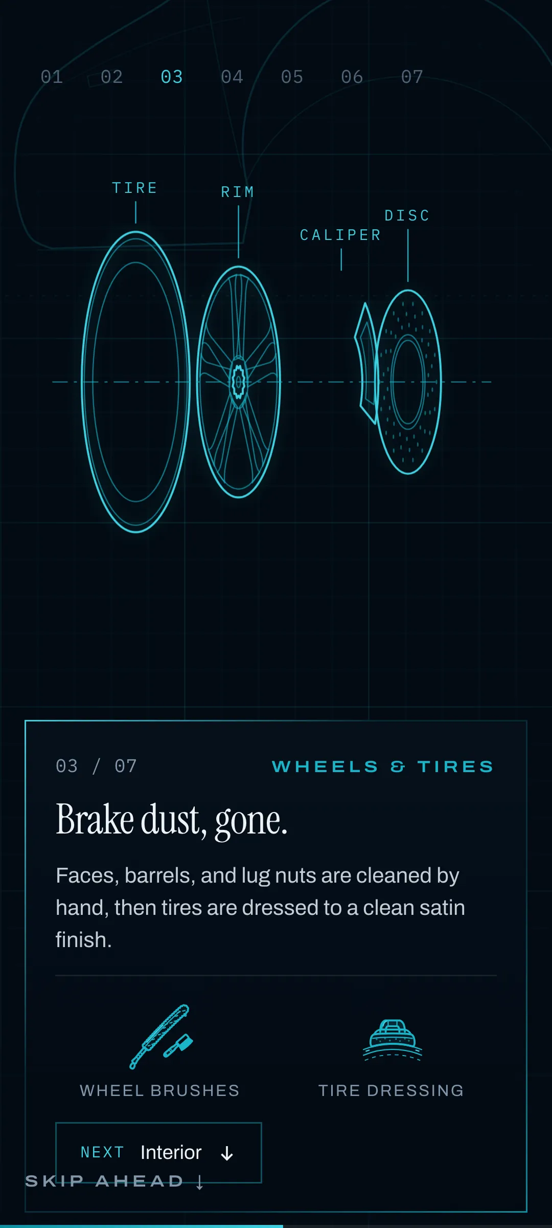 The wheel zone of the blueprint on a phone, with its card and a Next button