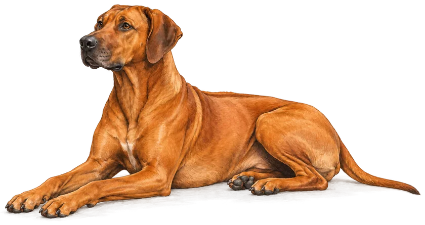 Turing, a red-wheaten Rhodesian Ridgeback, lying in the sun